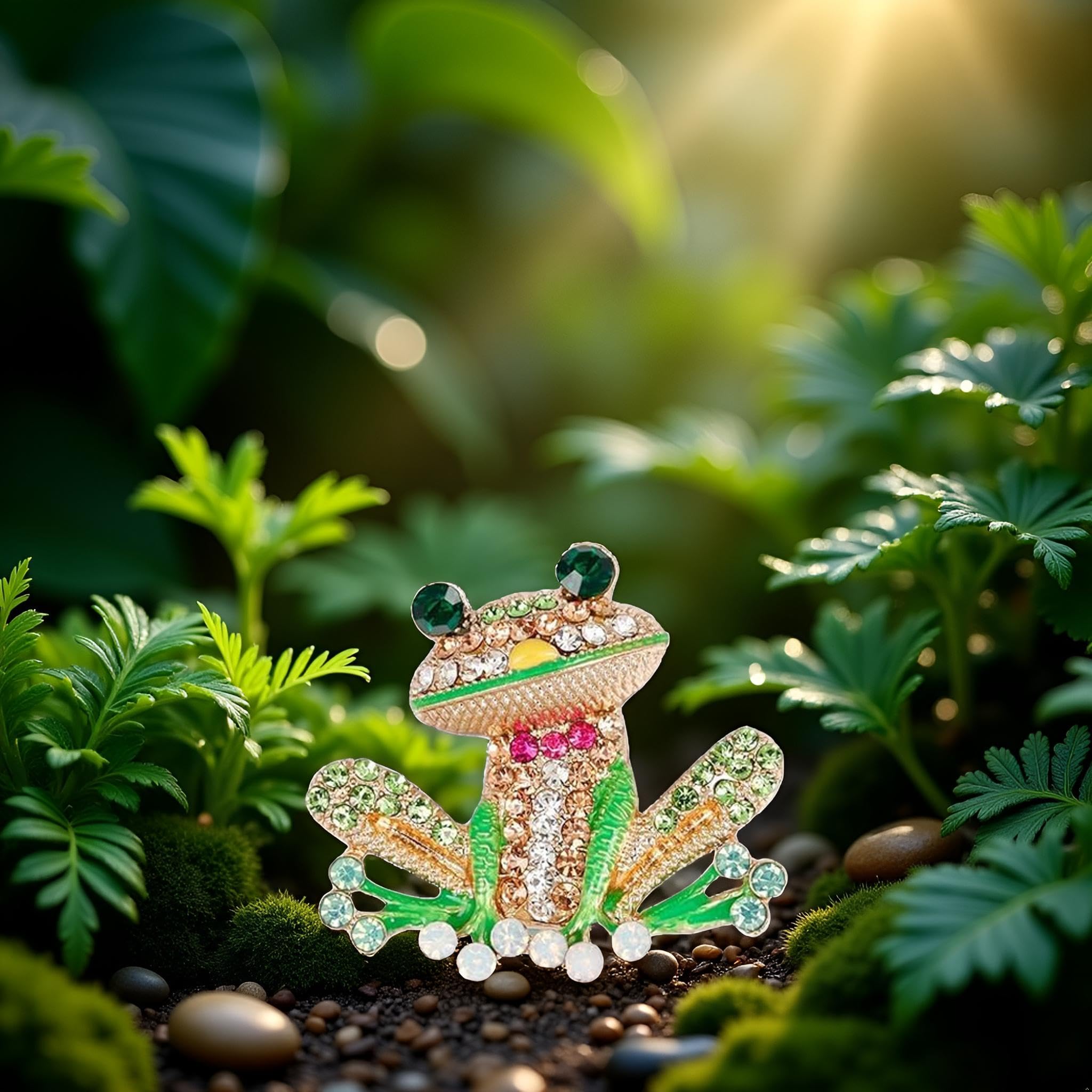 Green Frog Brooch Pins for Women, Cute Rhinestone Inlaid Frog Enamel Animal Brooch Shirt Collar Badge Decor, Clothing, Shoes and Jewelry, 1, 1 — view 2
