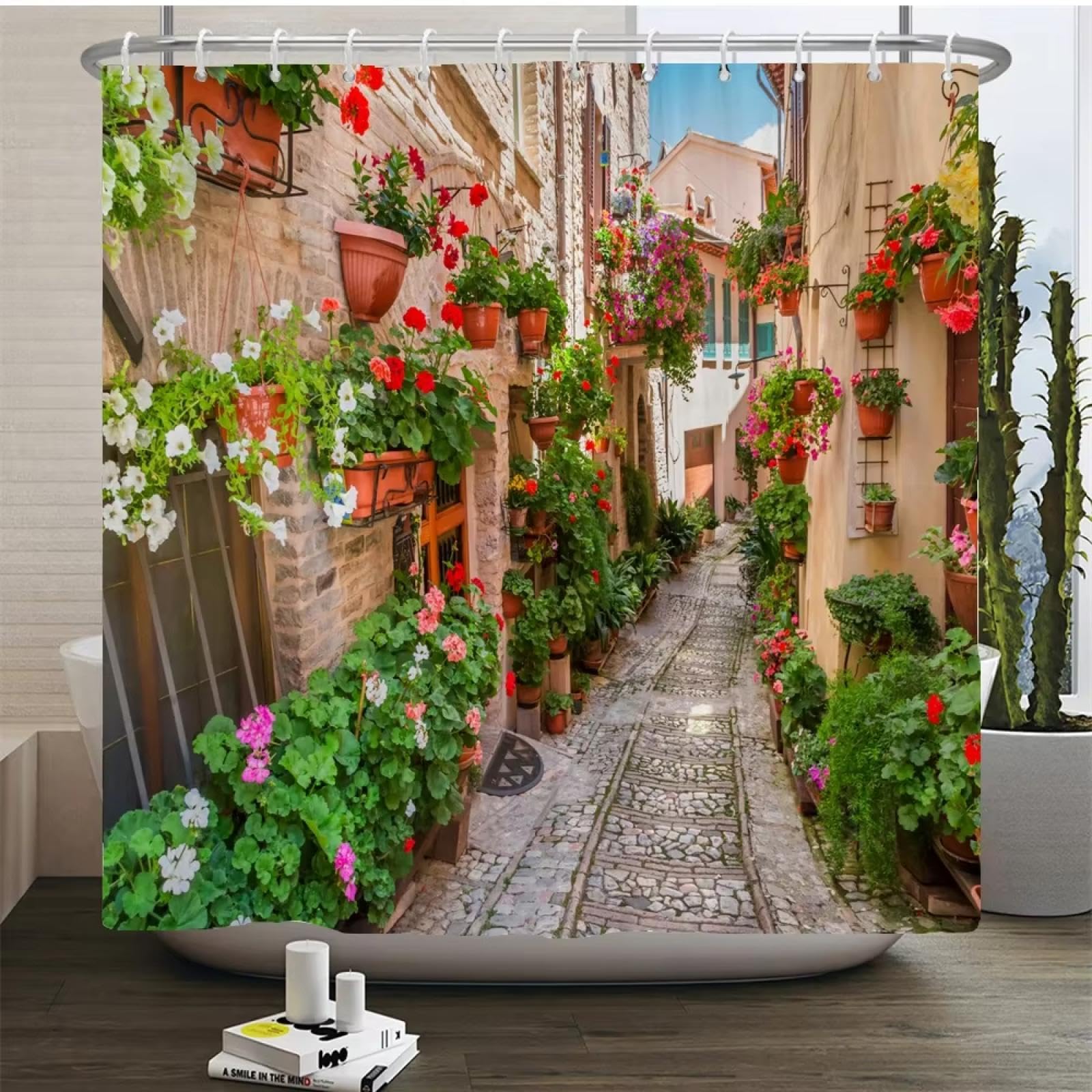 Rideau de douche tissu haut de gamme style européen à fleurs champêtres