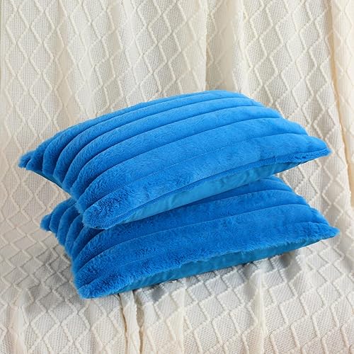 Miniatura 131 de FUTEI - Juego de 2 fundas de almohada decorativas con rayas de color naranja, 20 x 20 pulgadas, cuadradas y primaverales, piel sintética de conejo