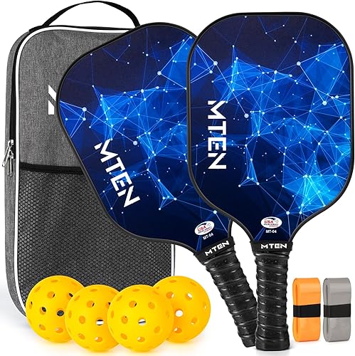 Vista 8 de Palas de pickleball, juego de pickleball con superficie de fibra de vidrio aprobada por USAPA con raquetas de pickleball, juego de paletas de B-2Azul