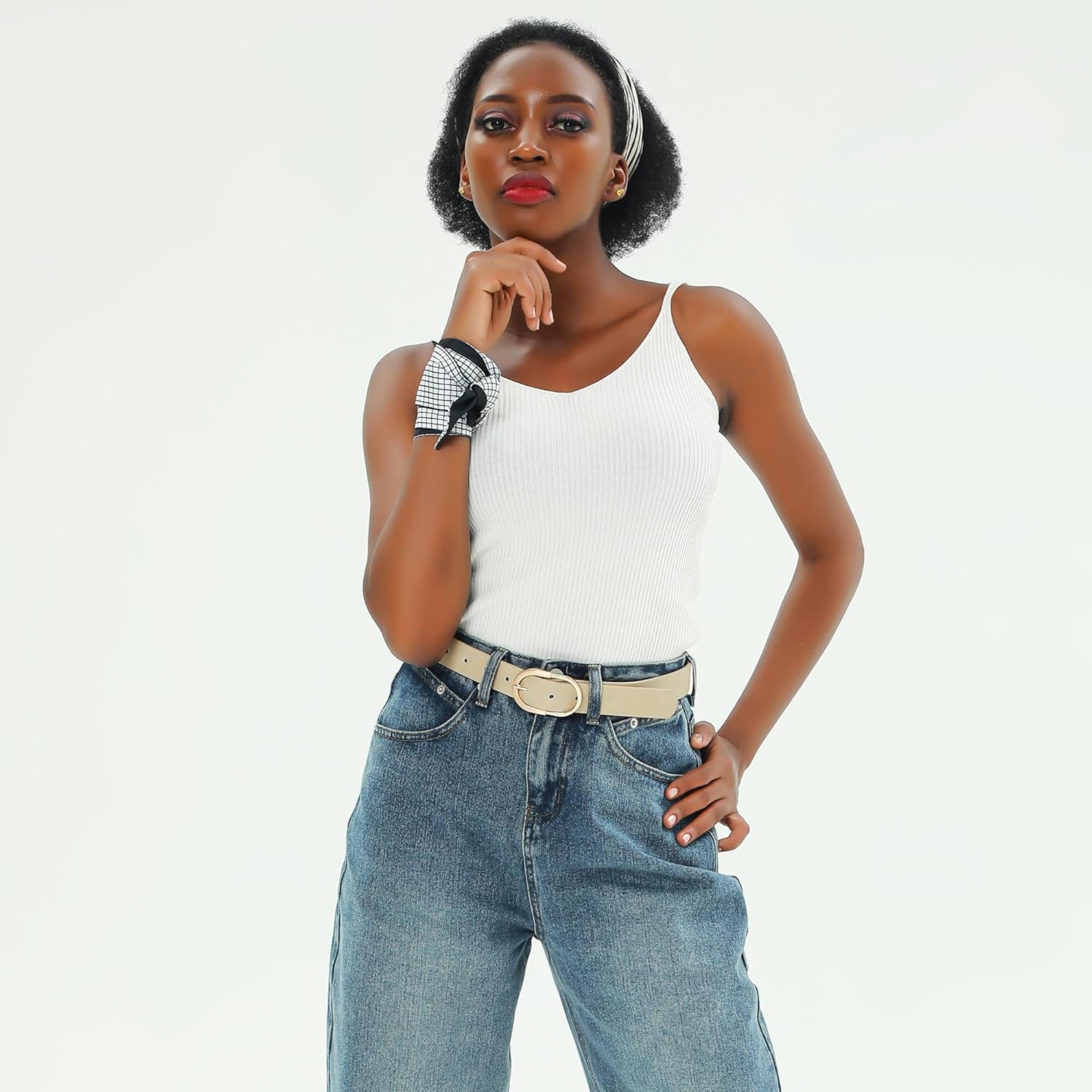 Womens Leather Waist Belts for Jeans Pants with Gold Buckle - Image 2