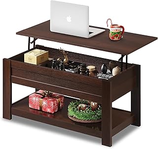 WLIVE Coffee Table, 39" Lift Top Coffee Table with Hidden Compartment, Storage Shelf and Lifting Top for Home Living Room, Office and Bedroom, Red-Brown