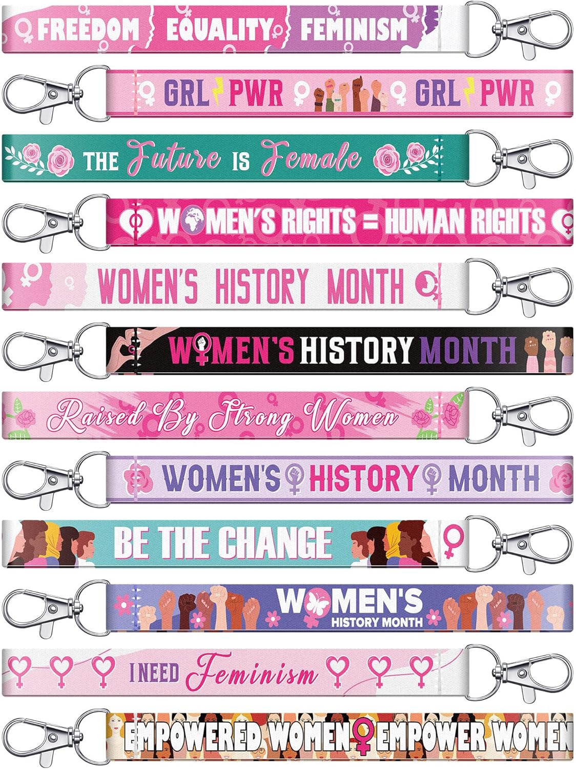 Henoyso 120 Pcs Women's History Month Lanyard Keychains Bulk Woman History Month Decoration Feminist Empowerment Key Rings International Women's Day Gifts Motivational Supplies Accessories