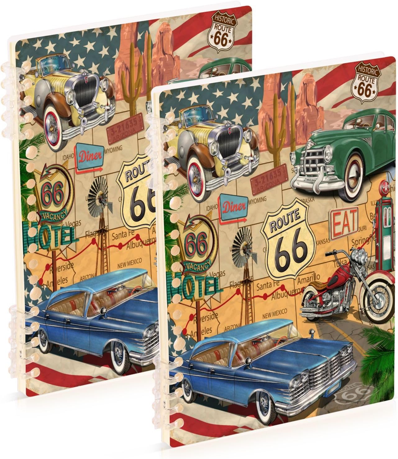 SPRIPORT Route 66 Spiral Journal Notebook for Women Men A5 Memo Notepad Sketchbook with Durable Hardcover & 60 Pages Writing Journal for Boys Grils Study Notes Work School Journaling