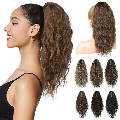 Extensión de cola de caballo, extensión de cola de caballo con clip de garra, extensiones de cabello ondulado de 16 pulgadas de largo, extensiones
