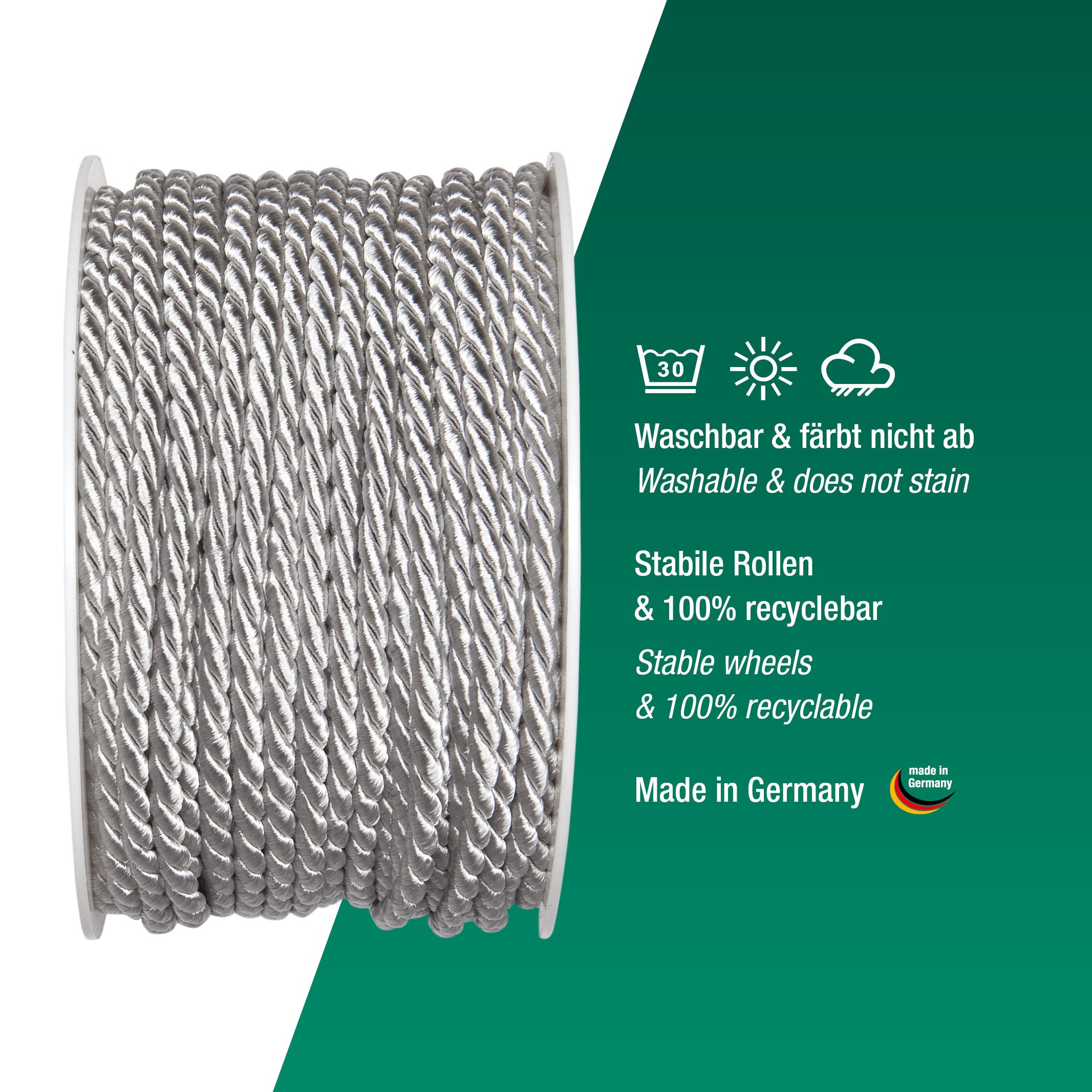 Halbach Seidenbänder Premium Kordel (hellgrau) – Bild 3