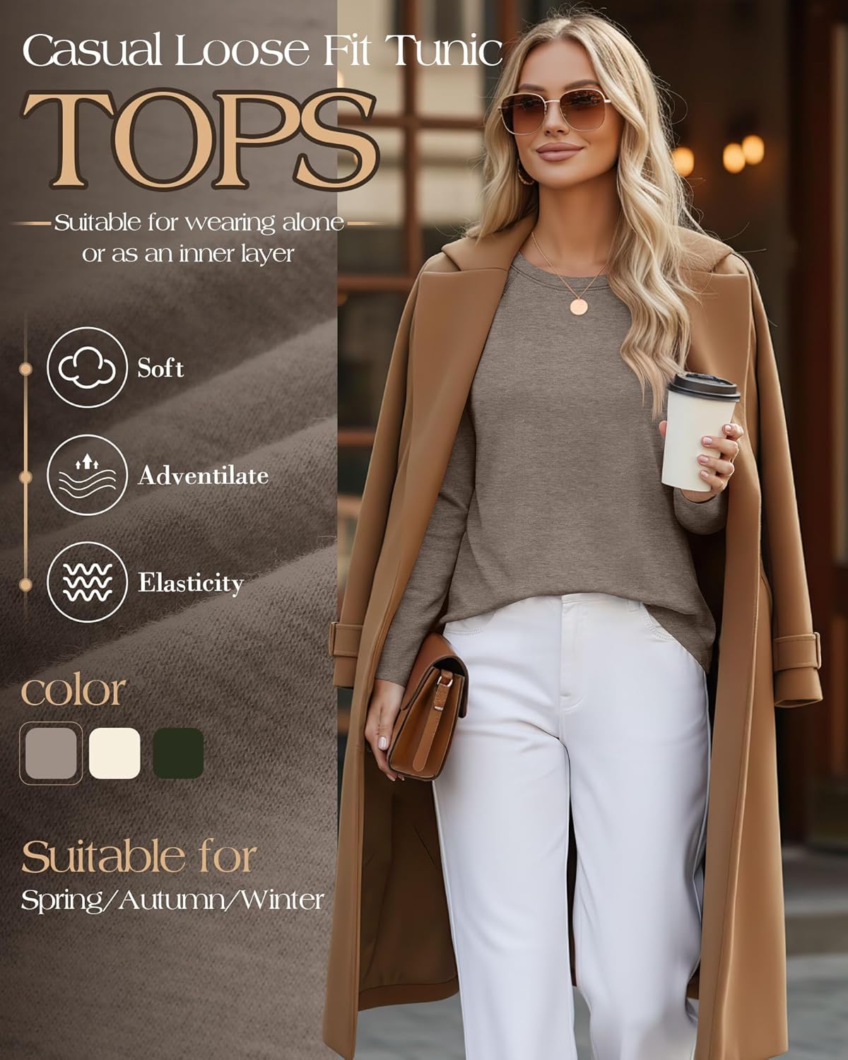 Ficerd 3 Pack Women's Long Sleeve T-Shirts Crew Neck Raglan Sleeve Casual Loose Fit Shirts Side Split Curved Hem Tunic Tops - Image 2