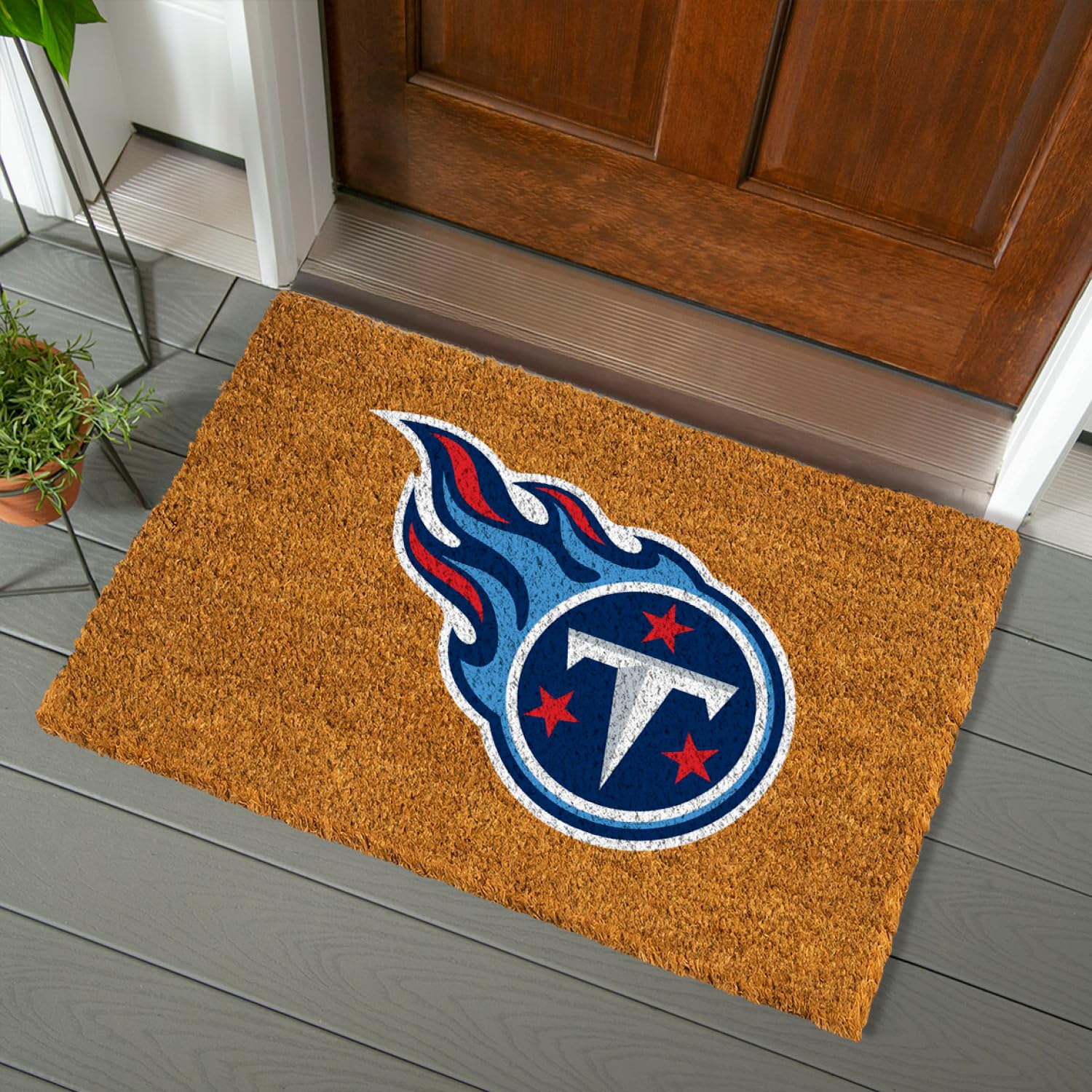 Team Sports America NFL Tennessee Titans Coir Doormat 36"x24", Official Full Color Team Logo, Extra Large Front Door Mat, Outdoor Indoor Entrance Rug,