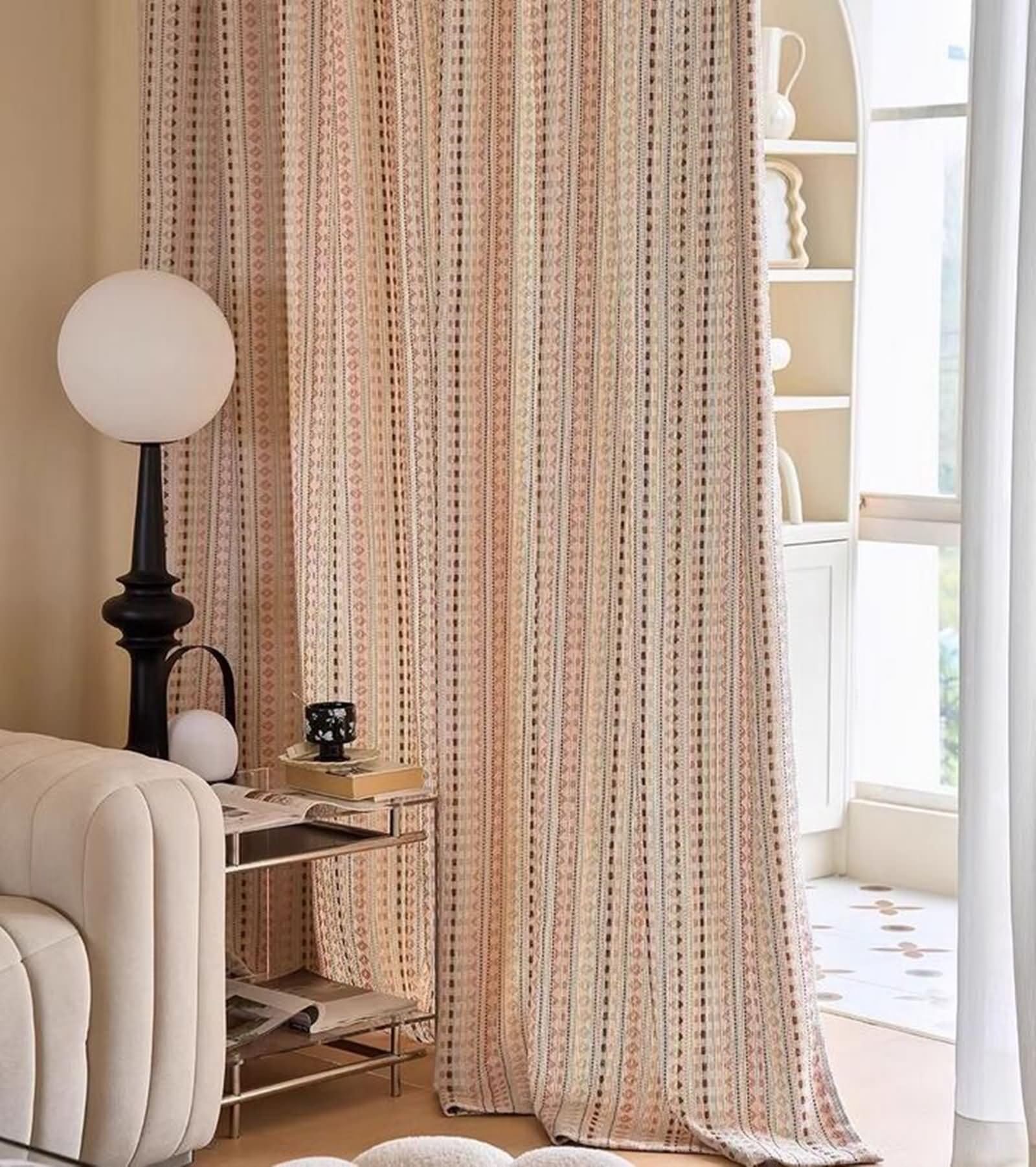 Rideau Salon Moderne Lot de 2, 96x160cm Motif géométrique Décoration pour Maison Salon Cuisine Chambre, Oeillet, Brun Rose