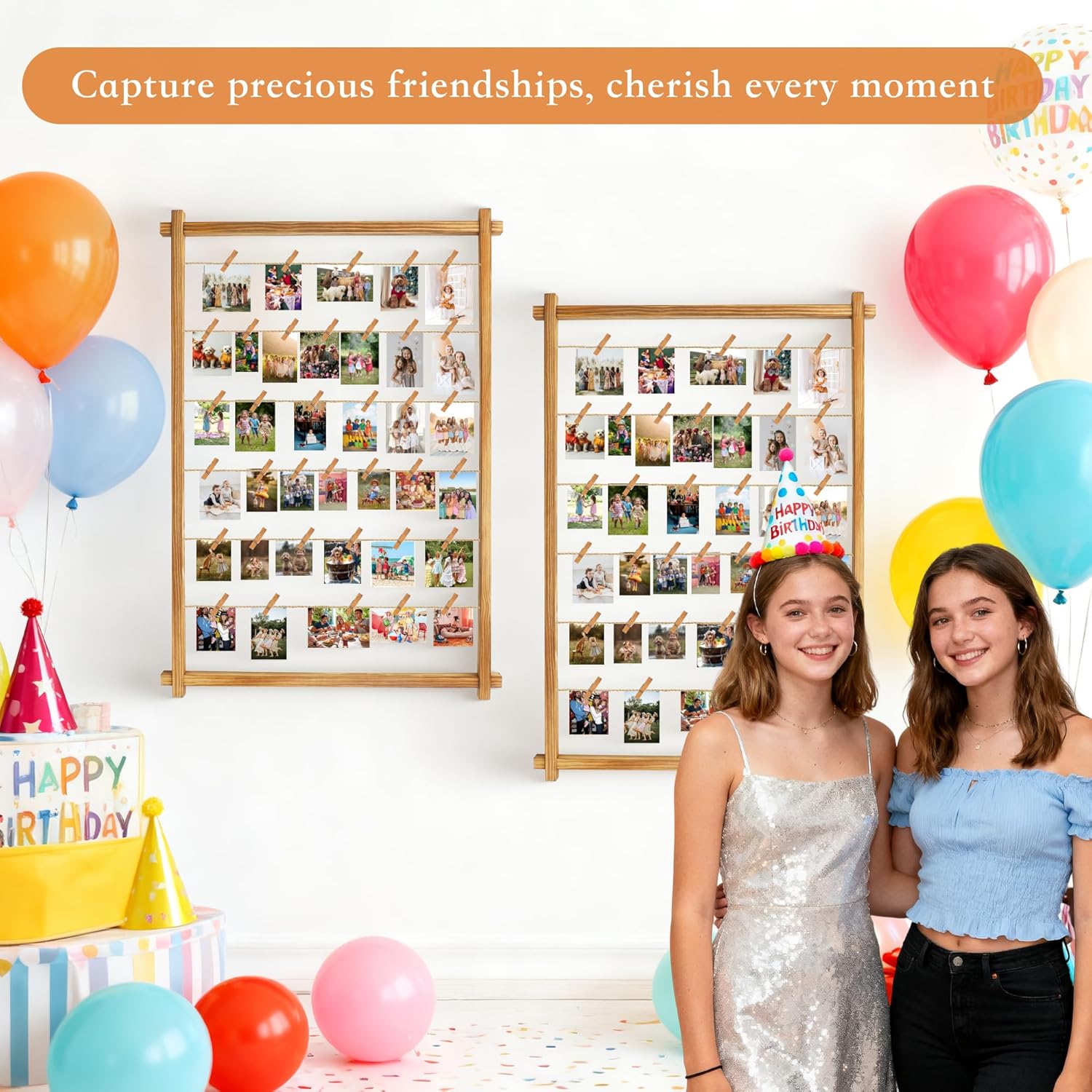 Collage Picture Frame,Photo Display Board with Clips,Hanging Pictures Frames Photos Wall Decor for Wedding Graduation Party Birthday Greeting Letter Postcards Christmas Cards Holder Organizer,39 inch - Image 2