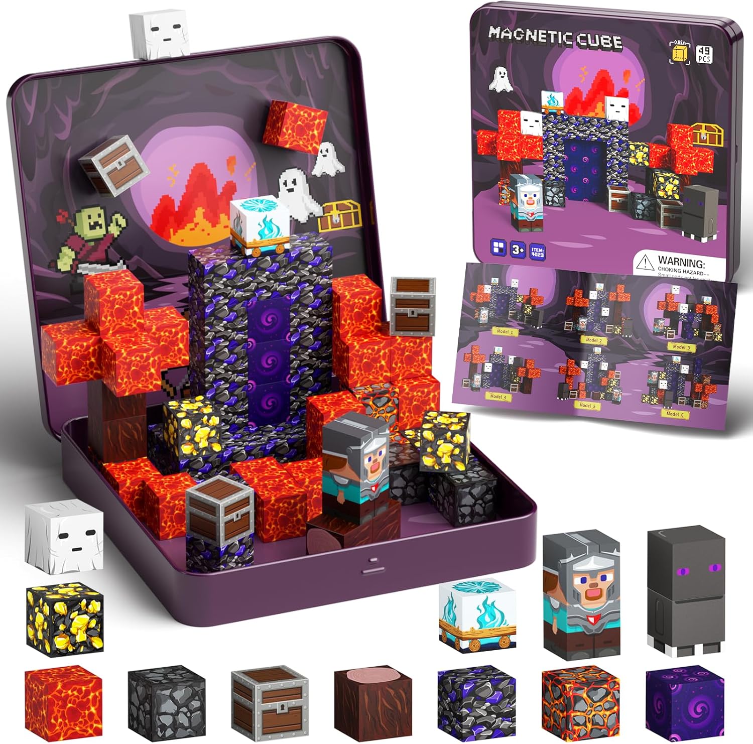 WMXDU Mini Magnetic Blocks, Magnetic Cubes Game with Iron Box 49 PCS Magnet Tiles Building Blocks Toddler Toy STEM Sensory Outdoor Creative Kids Travel Toys for 3+ Year Old