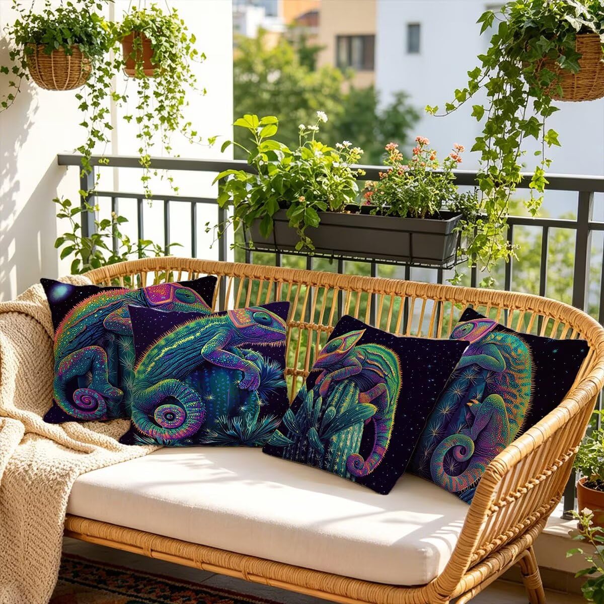 Kissenbezug Grün, Sofakissen 55x55 4er Set, Weich Samt Dekokissen Kissenbezüge Wetterfest, Pillow Case für Deko Kissen, Zierkissen Polsterbezug für Wohnzimmer, Geschenke für Frauen, Eidechse F-28