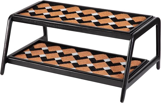 Anji Mountain Heavy Duty Waterproof Wooden Shoe Storage Mat Organizer/Boot Storage Tray Multi Use for Entryway with Coir, Tan and Ivory Insert, 2 Tier, Fits 6 Pair 36.5" Wide