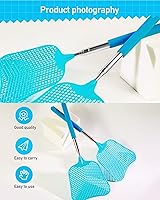 Vista 5 de Wapodeai Paquete de 2 matamoscas resistente, matamoscas telescópico, mango de acero inoxidable para matamoscas (azul)