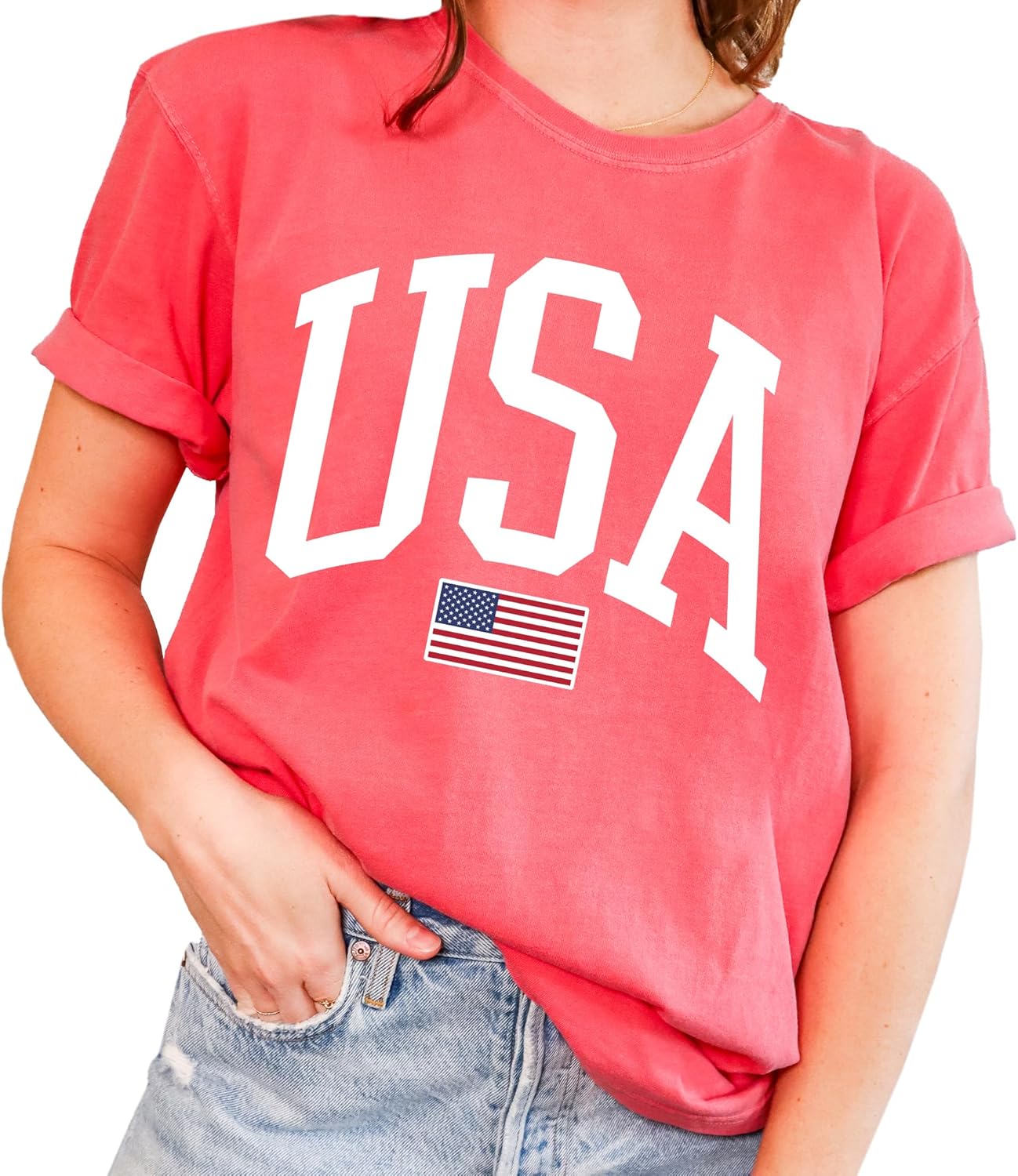 USA Flag T-Shirt for 4th of July, Independence Day, Graphic Tee for Women, Men, Unisex, 100% Cotton