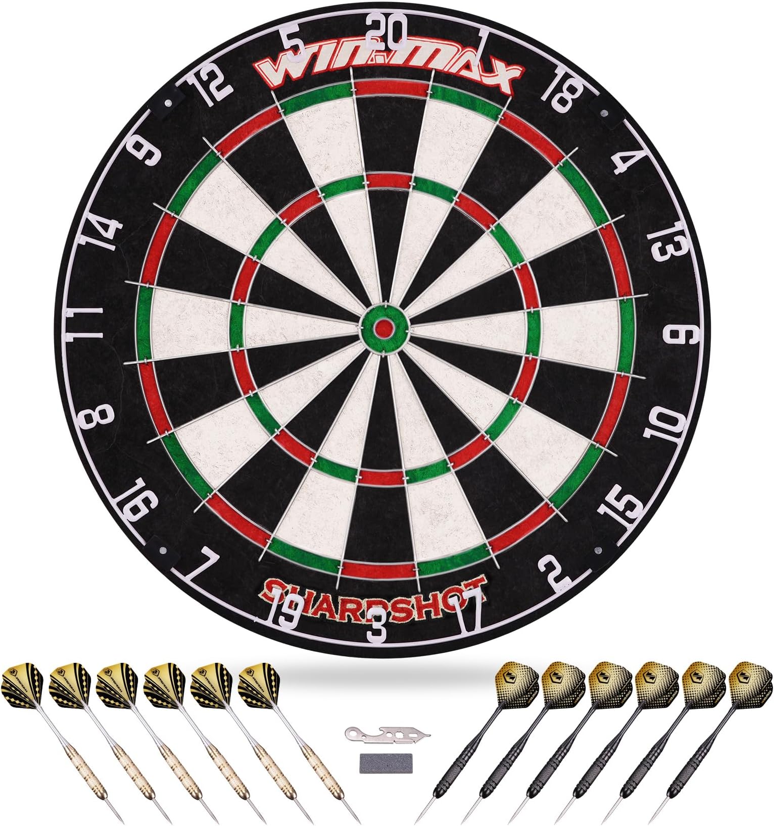 Win.Max Dart Board - Bristle Steel Tip Dartboard Boards For Adults Set With 12 Darts Metal