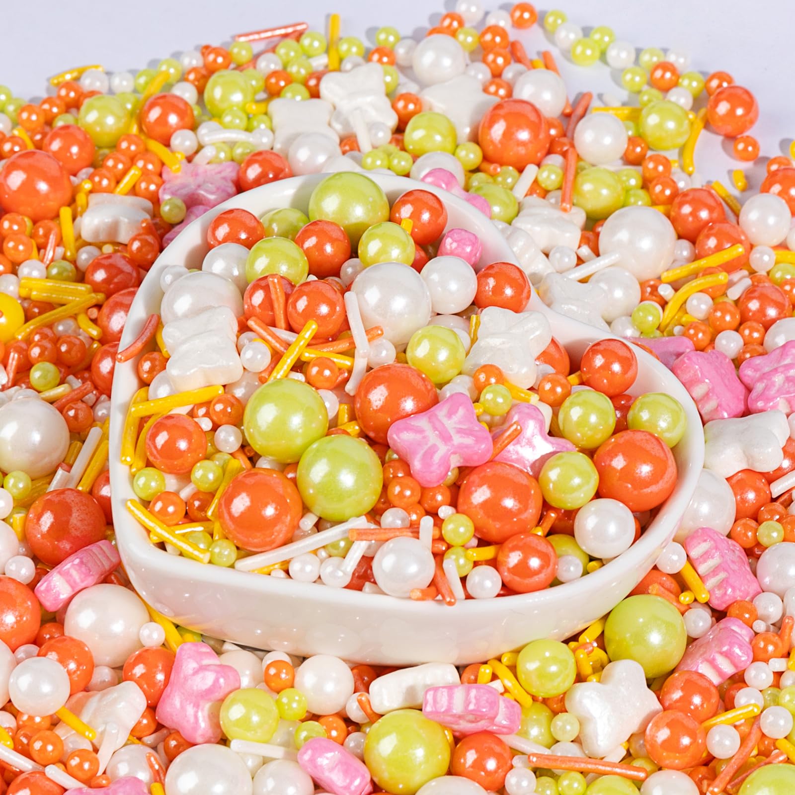 Butterfly Sprinkles,Edible Pearl Sugar Decorating,Colorful Candy Sprinkles Jimmies Mixed,130g/4.58oz,Orange White Pink Edible Cake Decorations,Perfect for Baking,Dessert,Ice Cream,Cookies,Cupcake Toppers,Wedding Party Birthday Supplies