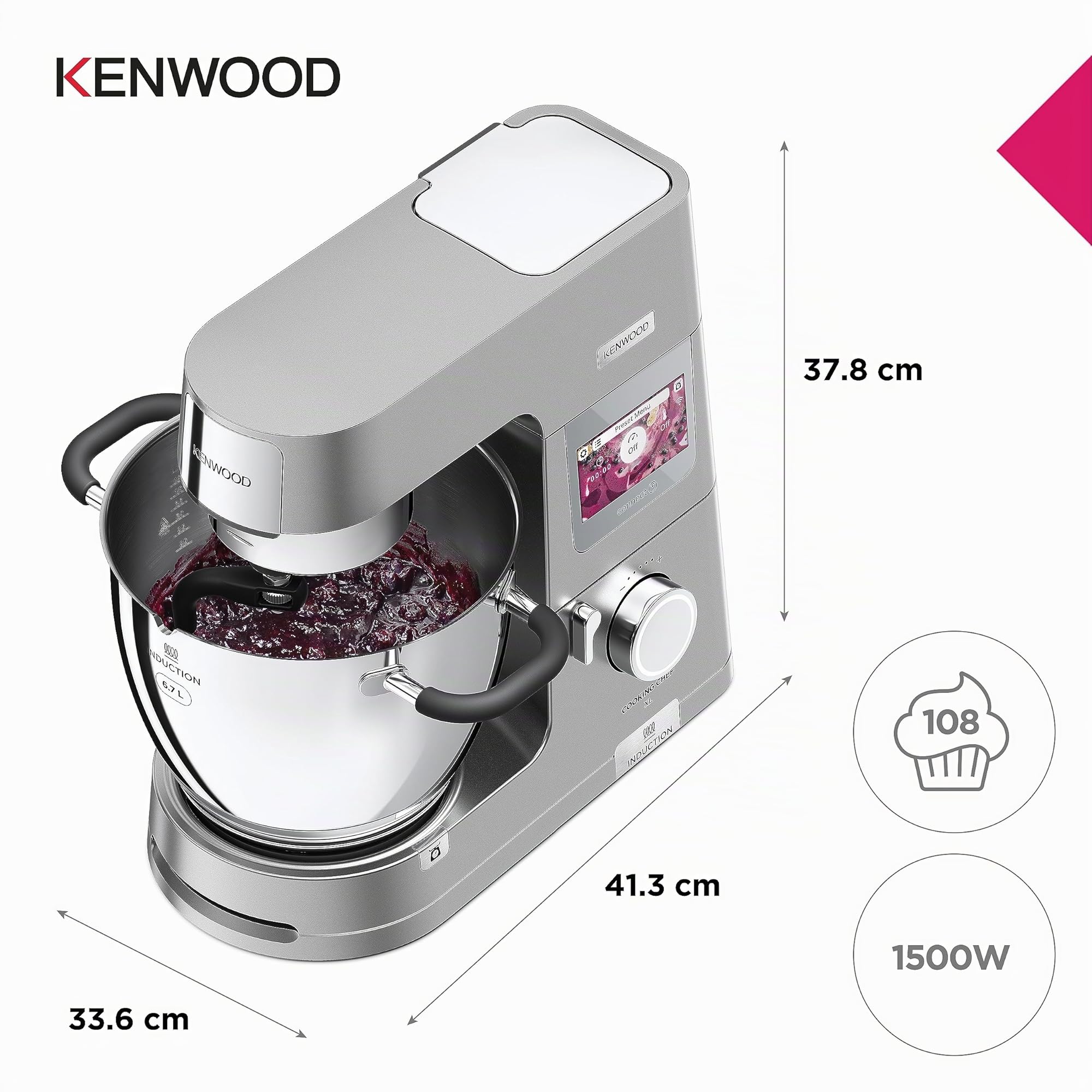 Kenwood Cooking Chef XL KCL95.424SI - Multifunktion Küchenmaschine mit integrierter Waage & 6,7 L Rührschüssel mit Kochfunktion Silber
