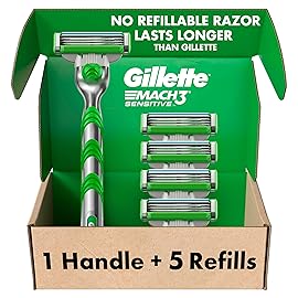 Gillette Mach3 Sensitive Razors for Men, 1 Handle, 5 Blade Refills, Designed for Sensitive Skin
