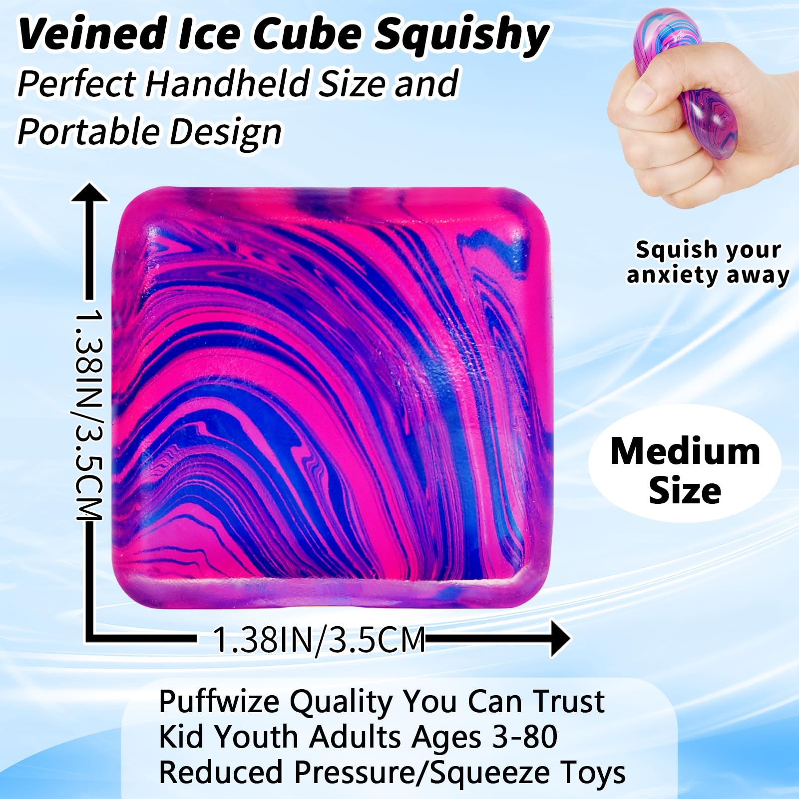Brvyngzi Squeeze Toys Squishy Stress Cube, 3.5 cm Stress Cubes for Kids Adults Stress Relief,Ice Squishy Cube - Image 2