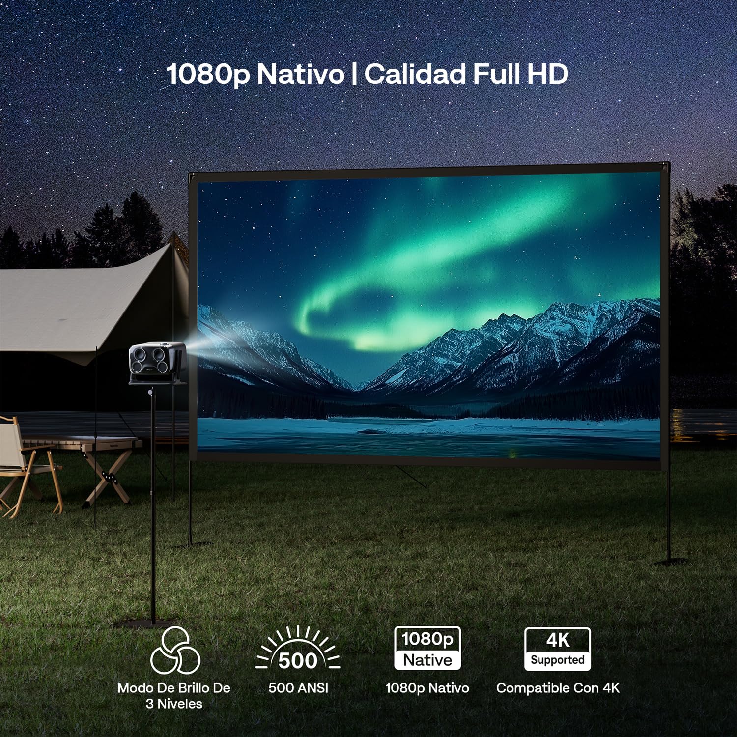 Aurzen Boom Mini Proyector para Exterior con Google TV, Dolby Audio de 20 W | Compatible con 4K, cine en casa, 500 lúmenes ANSI, Wi-Fi y Bluetooth, enfoque TOF