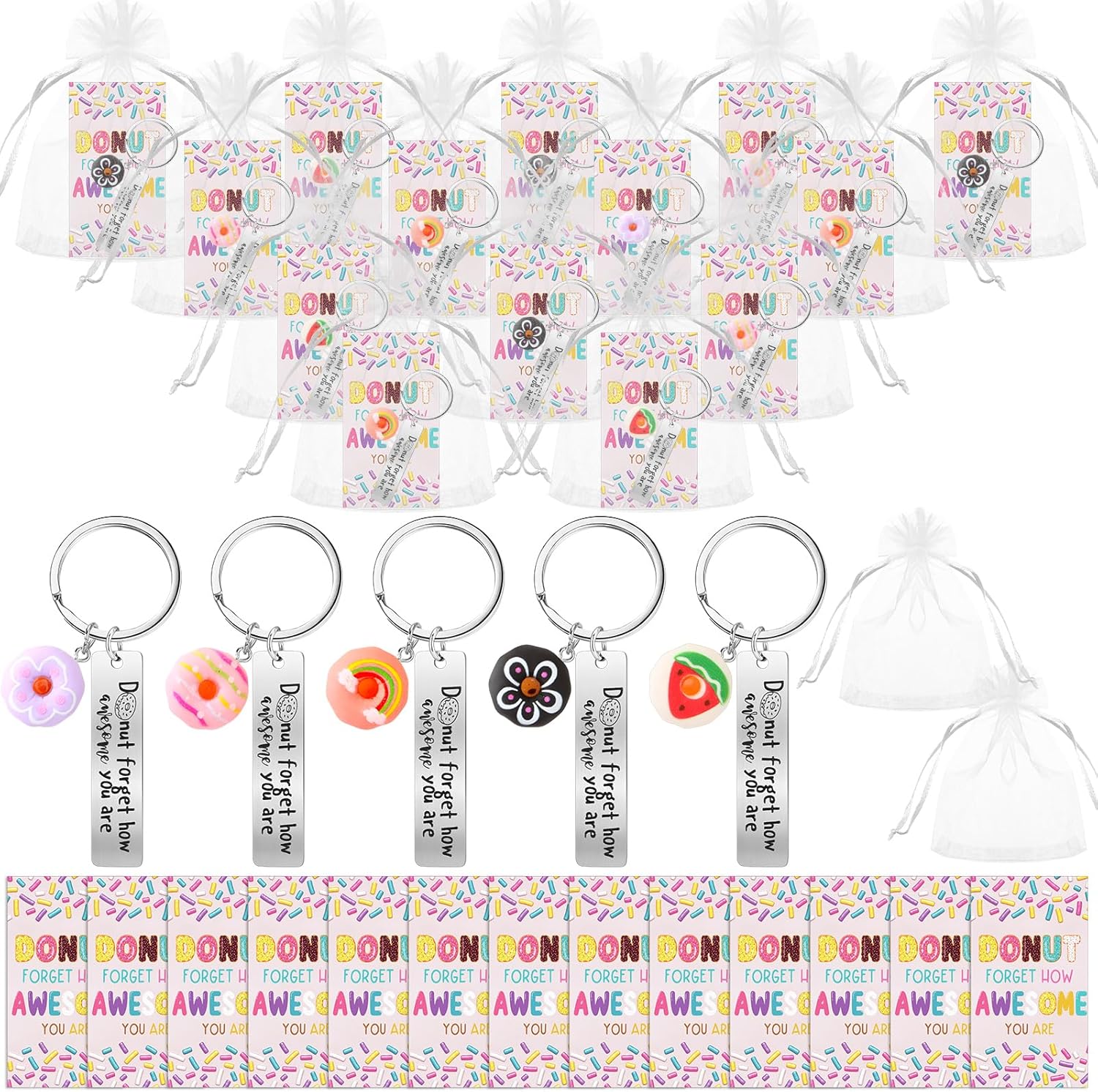 20 Sets Glow in The Dark Donut Keychains Bulk Emotional Appreciation Positive Support Gift for Employee Coworker Teacher Volunteer Team