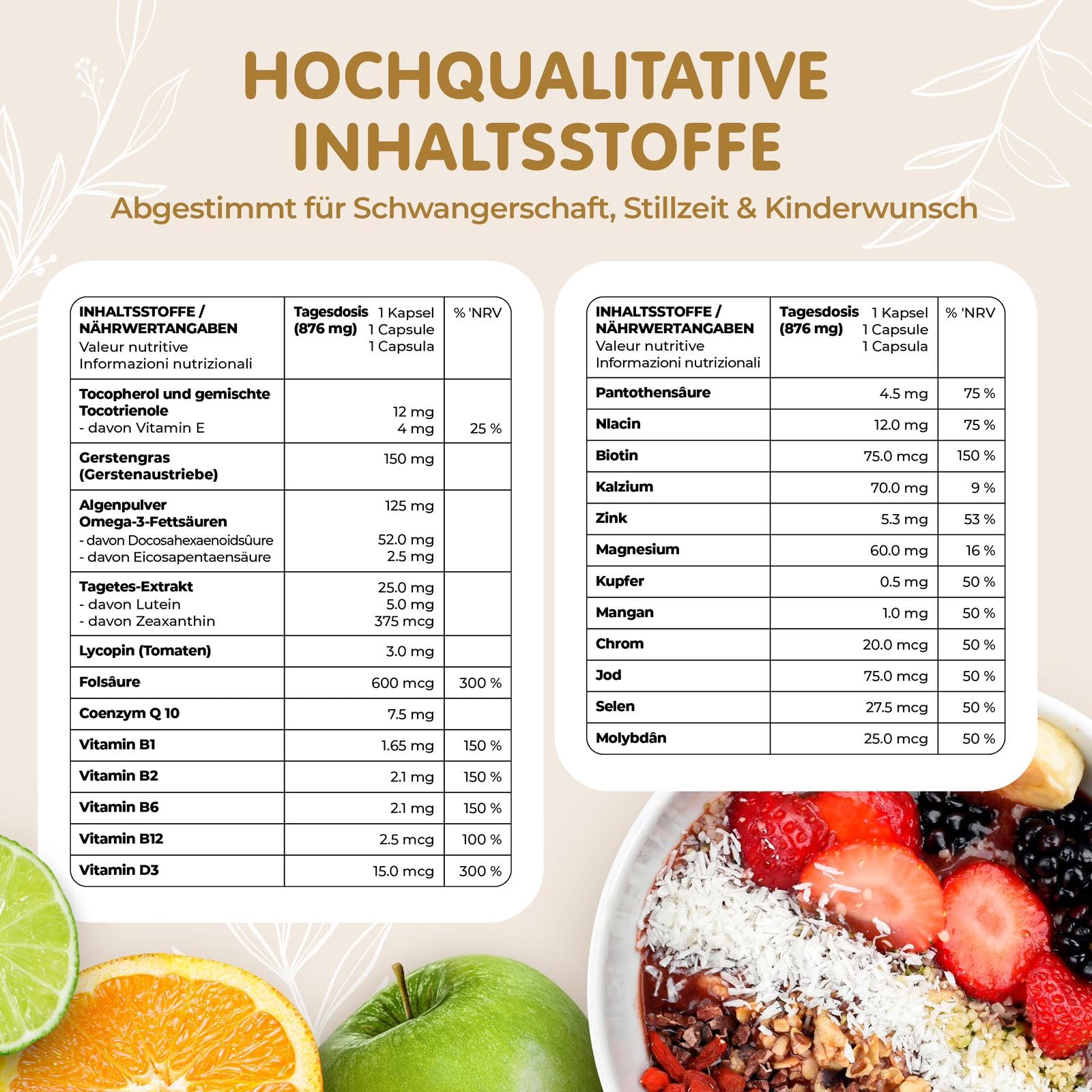 Babys Best | Kinderwunsch Vitamine | Schwangerschaft Vitamine | Stillzeit | Folsäure 600 mcg | veganes Omega 3 | rein pflanzlich | nur 1 Kapsel pro Tag | Made in Germany