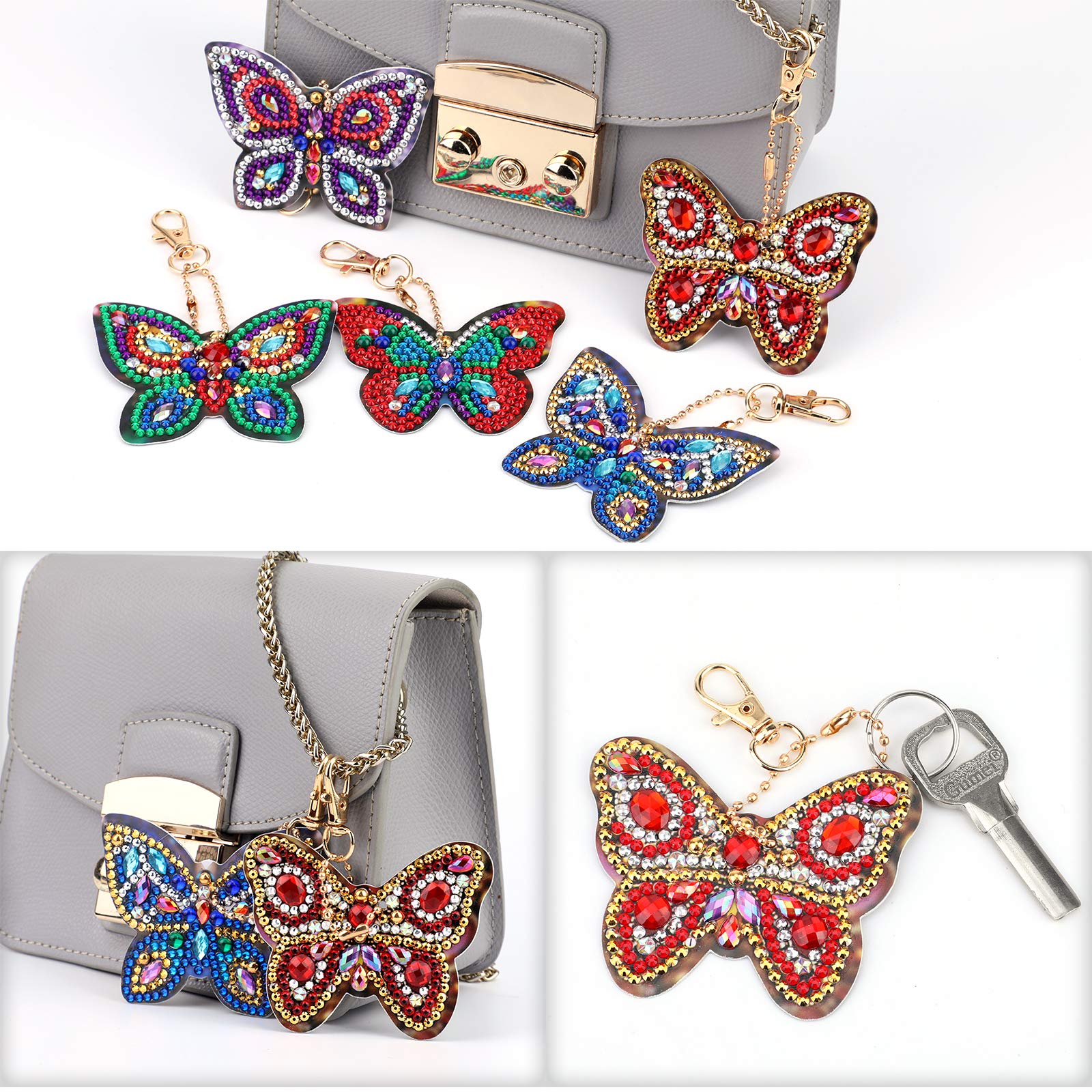 VETPW 4 Pezzi 5D DIY Fenicottero Pittura Diamante Portachiavi, Strass Fai da Te Full Drill Diamond Pasted Painting Keychain Portachiavi per Decorazione Zaino Borsa Borsetta