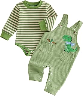 Newborn Baby Boy Fall Winter Clothes Striped Long Sleeve Romper Overall Pants Hat 3Pcs Set Cute Coming Home Outfit
