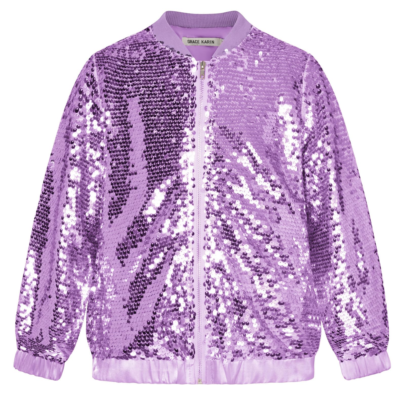 GRACE KARIN Girls Sequin Jacket Kids Bomber Zip Outwear Sparkle Fall Top Cardigan Dress Coat Size 5-14