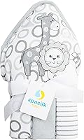 Spasilk Gray Lion 4-Pc Soft Terry Hooded Baby Bath Towel & Washcloth Set for Newborns Boys Girls