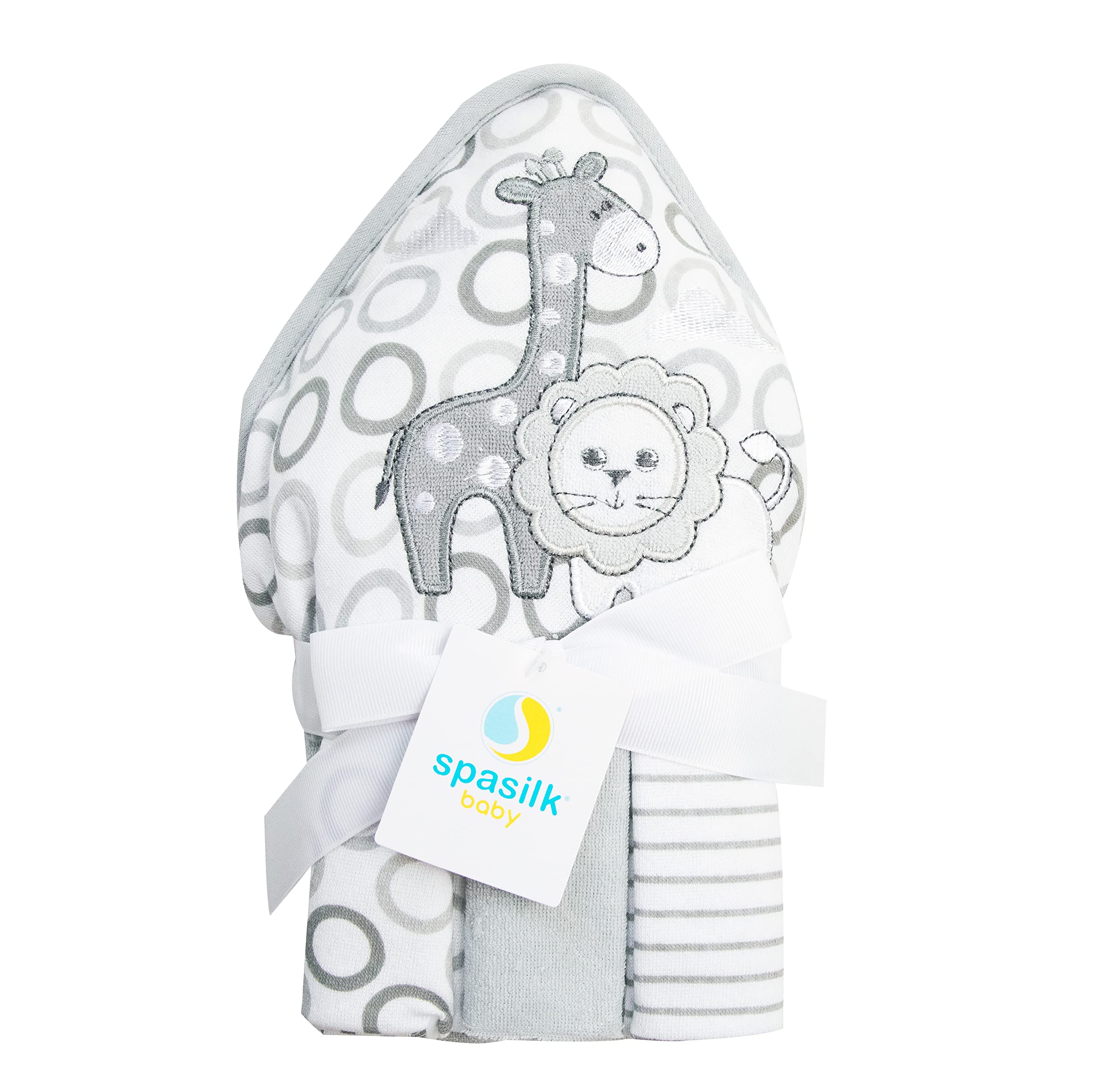 Spasilk 4-Piece Soft Terry Hooded Bath Towel and Washcloth Set 1 Baby Towel and 3 Baby Washcloths for