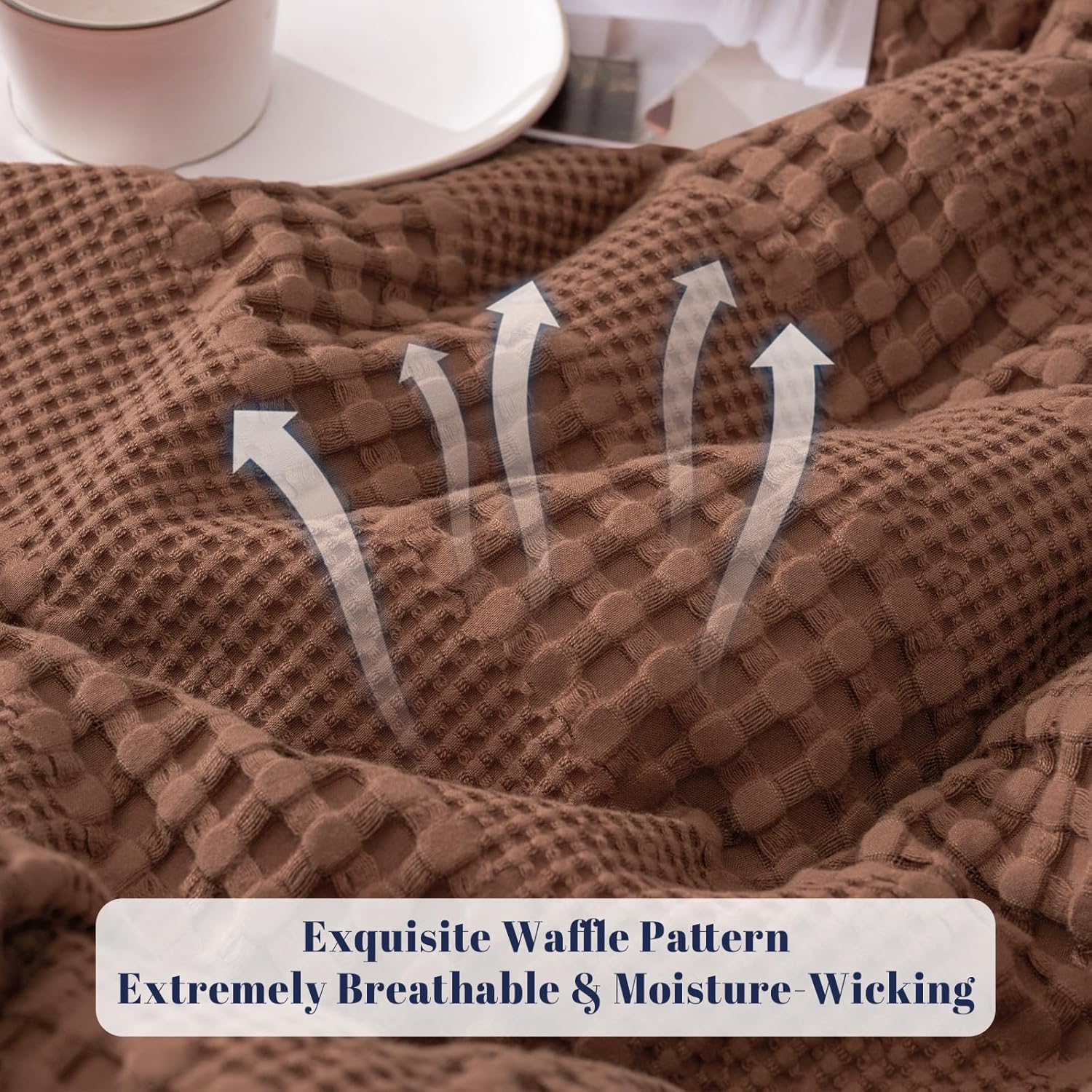 PHF Cooling Waffle Blanket Queen Size,Lightweight 60% Rayon Derived from Bamboo & 40% Cotton Breathable Blanket for Hot Sleepers, Soft and Luxury for Bed Couch and Sofa, 90"x90", Terracotta - Image 4