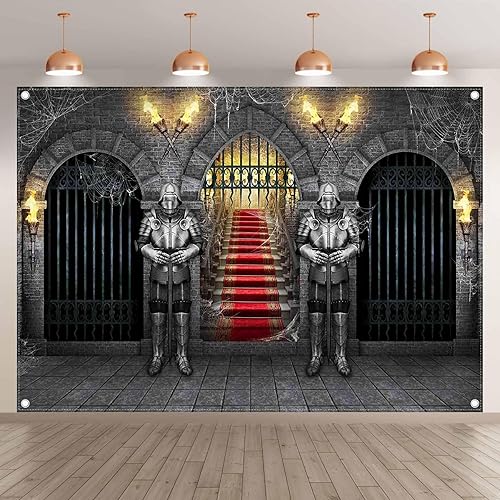 Miniatura 2 de Telón de fondo medieval de caballero de 7 x 5 pies, para fotografía, castillo, entrada, arcos, antorchas, fondo de mazmorra, Halloween, noche,