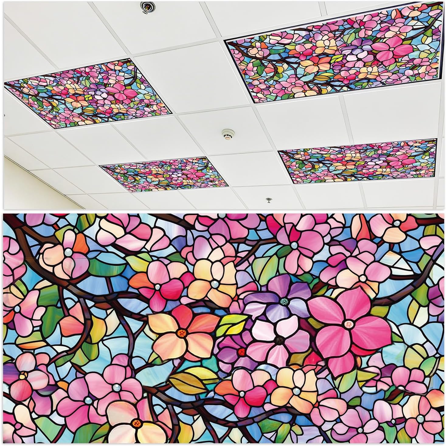 Light Covers for Ceiling Lights Classroom, 4PCS Floral Themed Magnetic Fluorescent Light Covers for Ceiling, Flower Overhead Lamp Decor Supplies for Office Hospital Home School (4 X 2 Ft)