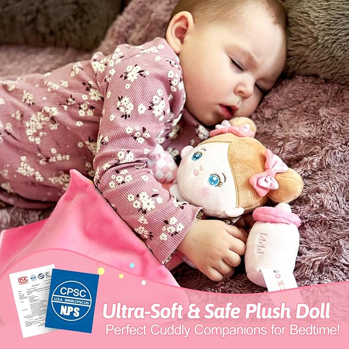 OUOZZZ Soft Baby Doll for 1 Year Old Girl Gifts - Toys for 1 Year Old Birthday Christmas Plush Gift for Toddler Adorable First Doll Tulip Pink 10"