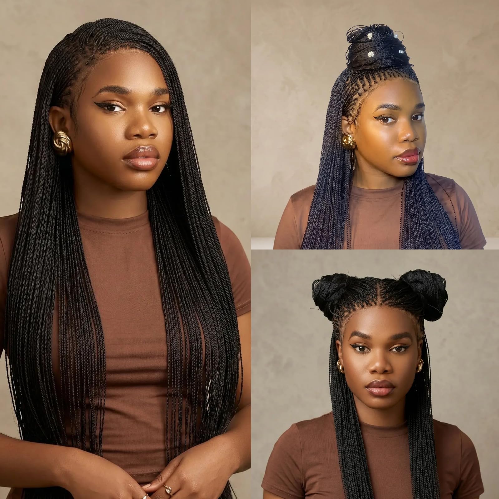 JALIZA 799 stands Full Lace Mica Micro Twist Braided Wigs for Black Women Black - 1 36 Inch - 799 Strands