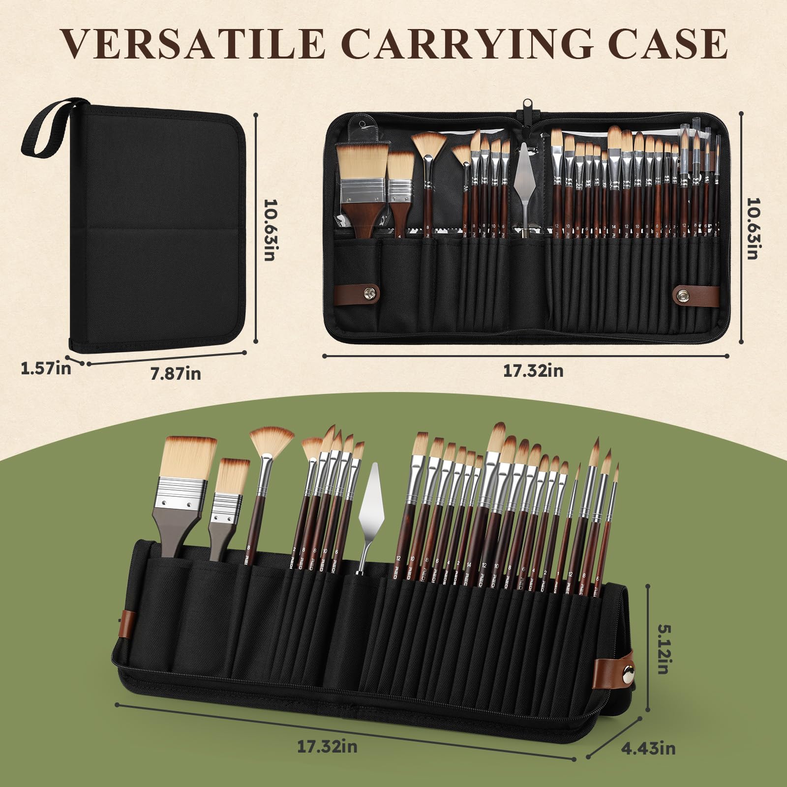 REDSHELL 26pcs Paint Brush Set, Travel Watercolor Acrylic Paint Brushes with Flat, Filbert, Fan, Dagger, Cat Tongue, Round, Palette Knife, Professional Paintbrush Kit for Artist, Oil, Face Painting