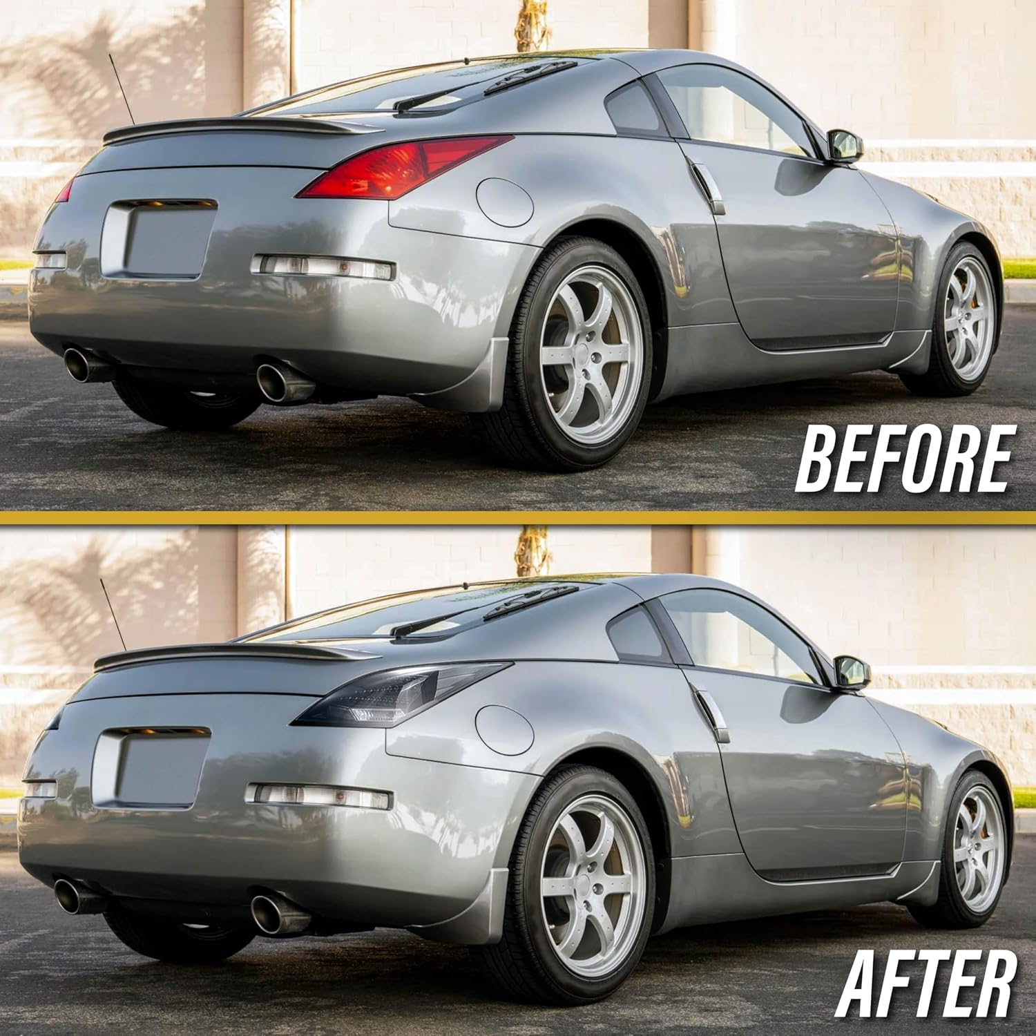 USR 03-05 Z33 Tail Light – “Z Shape” RED LED Output Rear Lamps (Left + Right) Pair - Compatible with 2003-2005 Nissan 350z Z33 Pre-Face All Z Models (MONOCHROME BLACK & CLEAR LENS JDM TAIL LIGHTS)