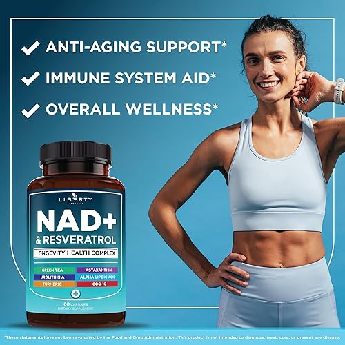 Miniatura 5 de Complejo de suplementos NAD+ - NAD+ 300 mg con astaxantina, urolitina A, resveratrol, CoQ10 y mezcla de antioxidantes - Energía celular, apoyo