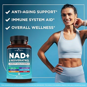 NAD+ Supplement Complex NAD+ 300 mg with Astaxanthin, Urolithin A, Resveratrol, CoQ10 & Antioxidant Blend Cellular Energy, Mitochondrial Support for Women & Men Vegan, Non-GMO- 60 Capsules