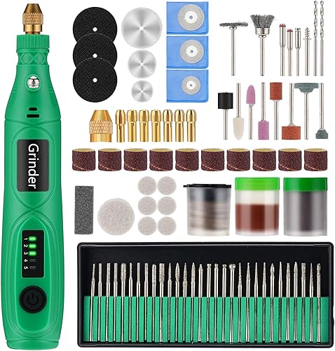 KKUYT Herramienta rotativa eléctrica 2 en 1 y bolígrafo de grabado, kit de herramientas rotativas inalámbricas de 5 velocidades variables con 136