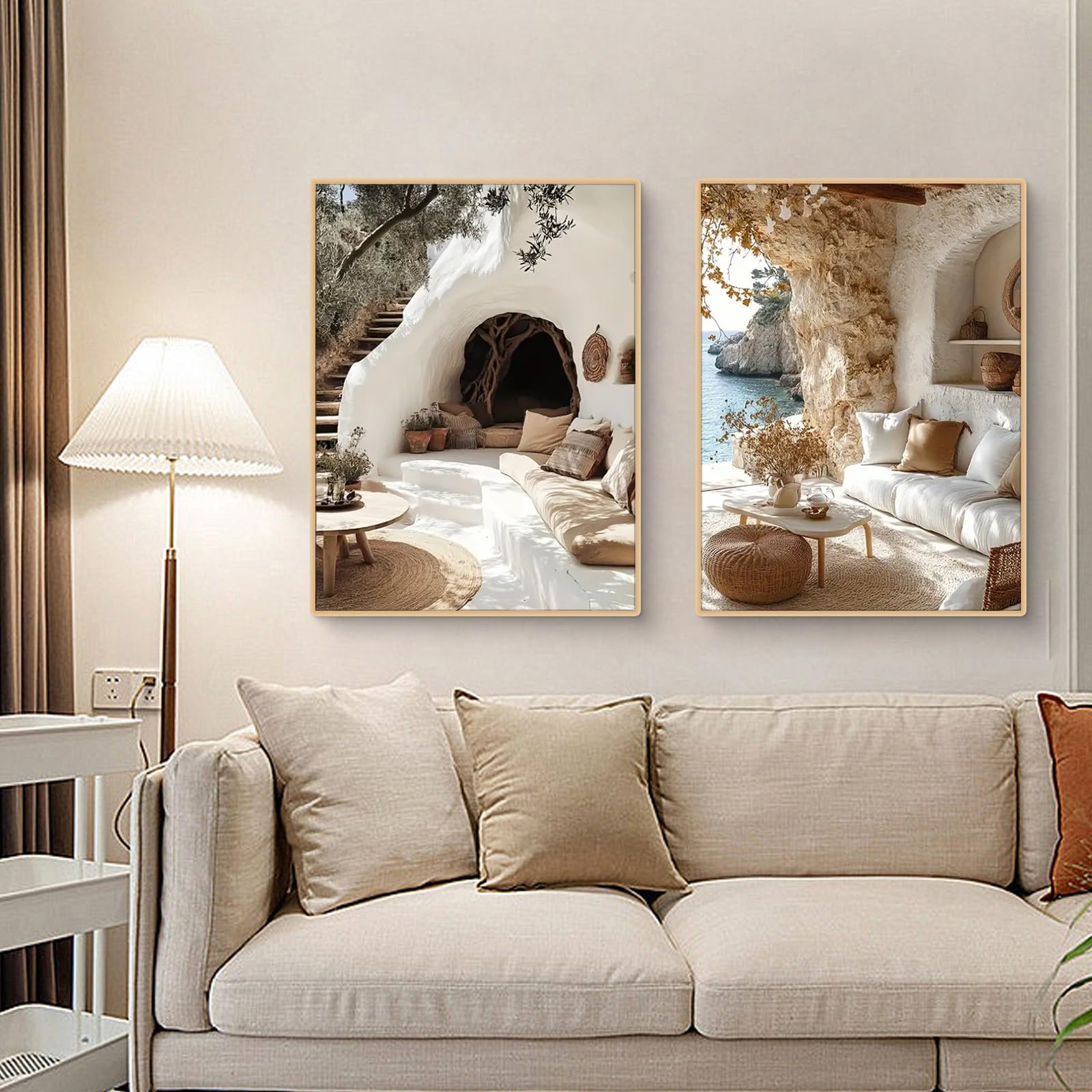 TROYSINC Lot de 3 affiches d'architecture méditerranéenne, vues esthétiques des îles grecques, maisons en pierre au bord de la mer, tableaux paysagers pour salon, décoration murale pour salon, sans