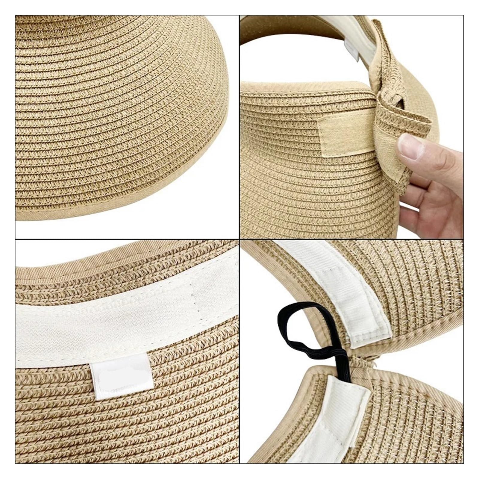 Generico Cappello da Donna con Visiera Estiva Pieghevole Tesa Larga Cappelli di Paglia Chapeau Femme Beach