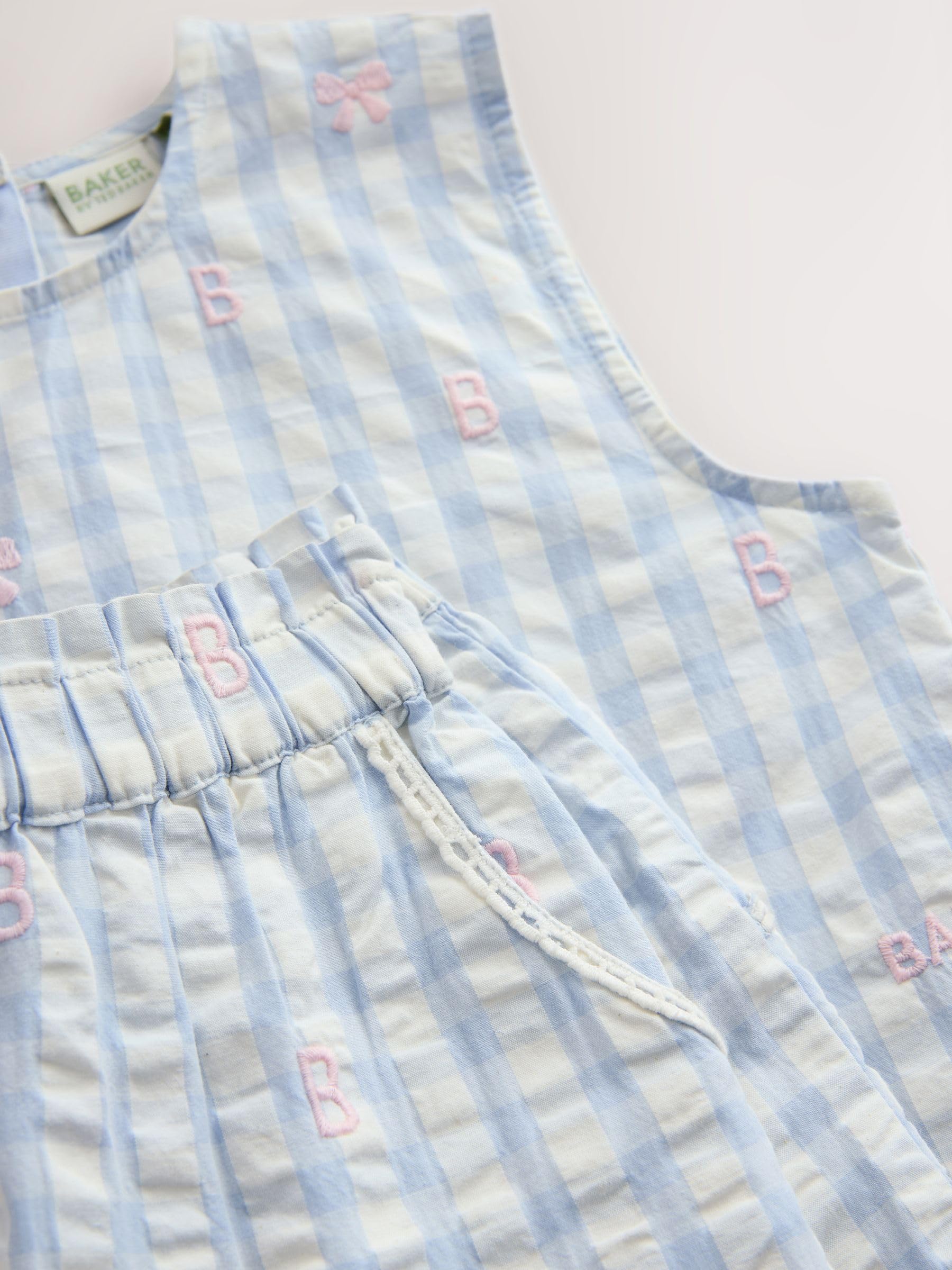Niñas Conjunto de 2 piezas de top de cuadros vichy con sobrefalda y pantalones de corte barrel