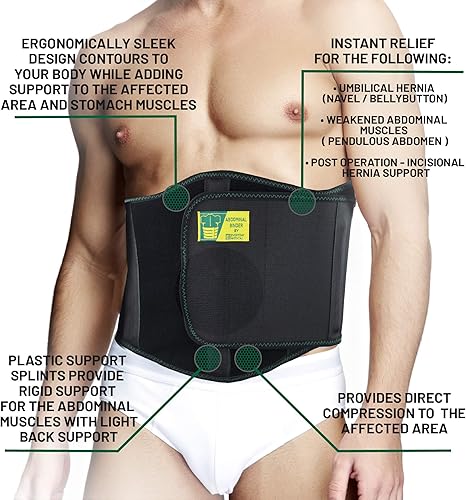 Miniatura 2 de Cinturón ergonómico de hernia umbilical, faja abdominal para soporte de hernia, almohadilla de compresión, soporte para hernia ventral, unisex, Negro