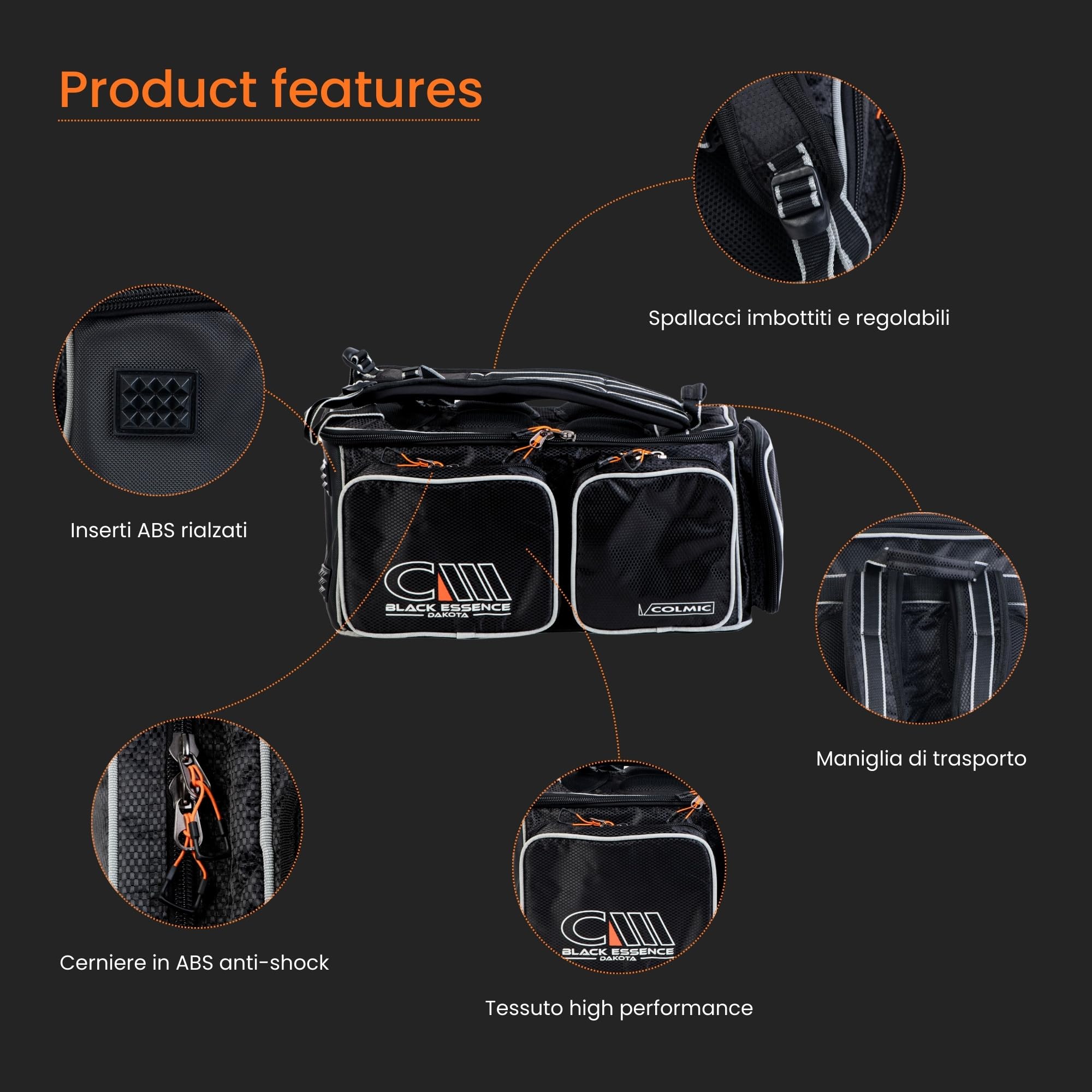Colmic Black Essence – Borsone Tecnico da Pesca e Sport, Tessuto High Performance, Tasche Multiple, Viaggio, Fitness e Piscina – Borsa Sportiva