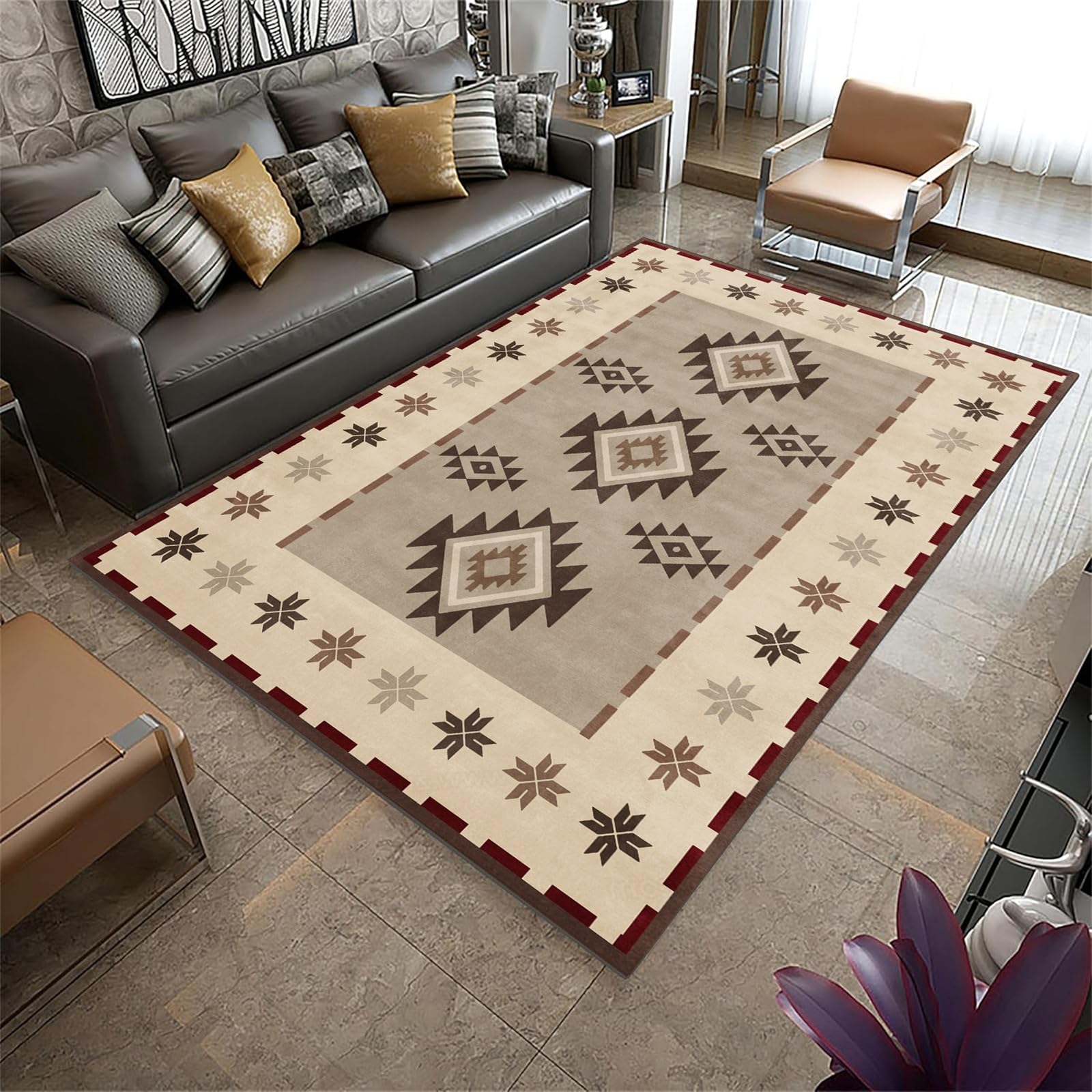 HONGXIU Southwestern Tribal Area Rug,180x300cm,Aztec Rustic Area Rugs, Native American Indian Geometric Rug, Non-Slip Indoor Floor Rugs Stain-Resistant & Durable for Bedroom, Living Room, Dining Room