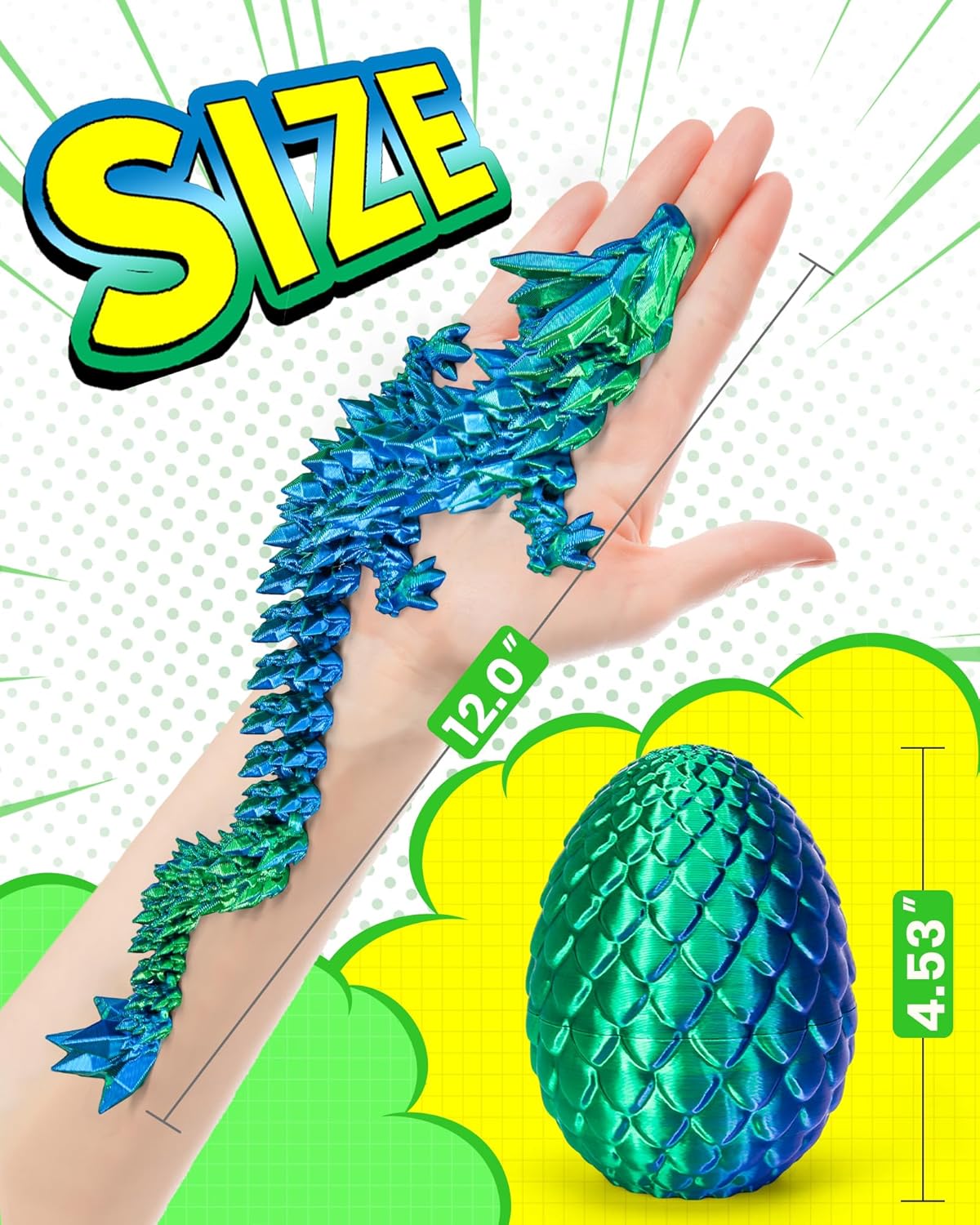 TBOLINE 12" 3D Printed Dragon Egg, Prefilled Easter Eggs Basket Stuffers, Cool Articulated Easter Dragon Gifts Toys, 3D Printer Animals Fidget Dinosaur Toys for Boys Kids Teen 5-7 4-6 8-12 - Image 4