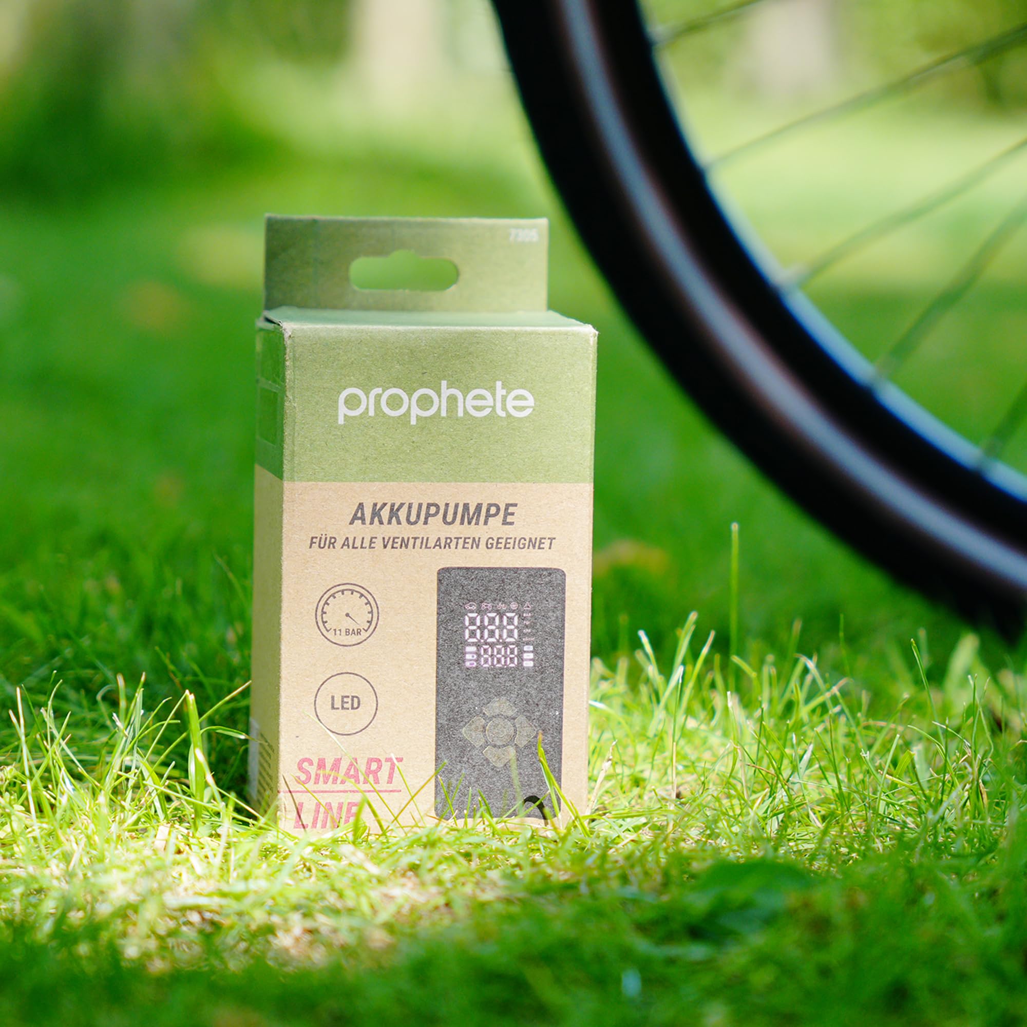 Prophete Elektrische Akkupumpe – kompakte Luftpumpe für Fahrradreifen, Bälle & Luftmatratzen – 4000 mAh Akku, 8,3 bar Maximaldruck, LED-Licht & Powerbank-Funktion, inkl. Adapter & USB-C Ladekabel
